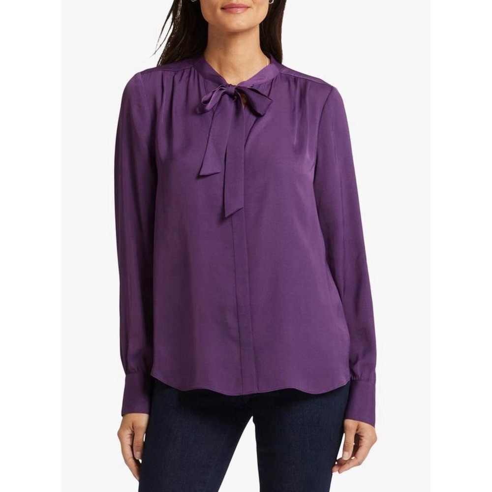 NYDJ Long Sleeve Tie Neck Top Blouse | Size XL | Grape Royal NWT